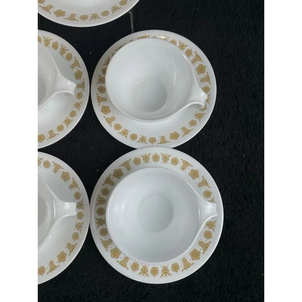 Corelle by Corning Butterfly Gold Coffee Tea Cups and Saucers Set of 4